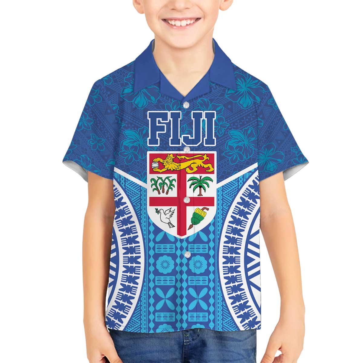 Fiji Day Family Matching Off The Shoulder Long Sleeve Dress and Hawaiian Shirt Fijian Masi Tribal Hibiscus Tattoo and Tapa Pattern