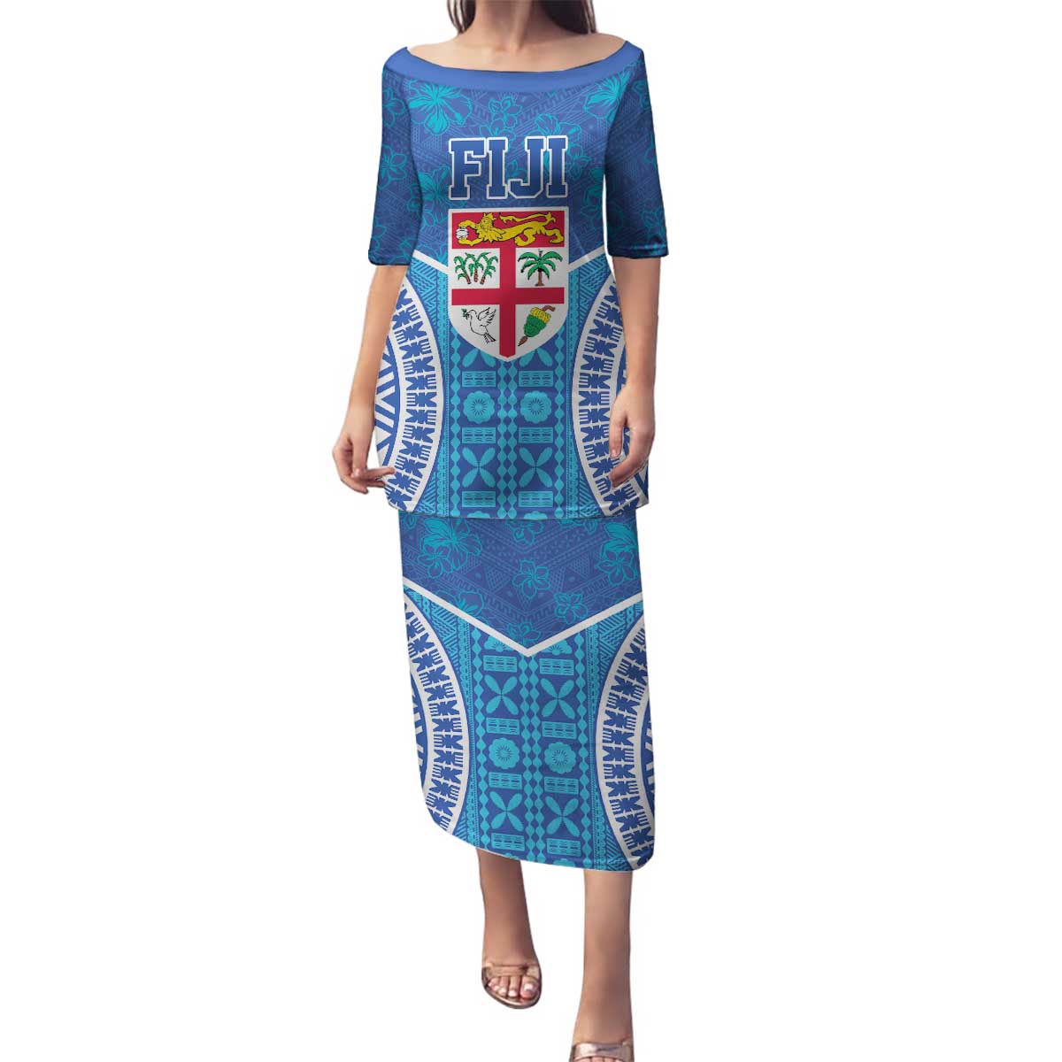 Fiji Day Family Matching Puletasi and Hawaiian Shirt Fijian Masi Tribal Hibiscus Tattoo and Tapa Pattern