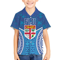Fiji Day Family Matching Short Sleeve Bodycon Dress and Hawaiian Shirt Fijian Masi Tribal Hibiscus Tattoo and Tapa Pattern LT03 Son's Shirt Blue - Polynesian Pride