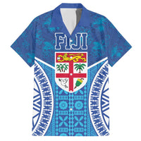 Fiji Day Family Matching Tank Maxi Dress and Hawaiian Shirt Fijian Masi Tribal Hibiscus Tattoo and Tapa Pattern LT03 Dad's Shirt - Short Sleeve Blue - Polynesian Pride