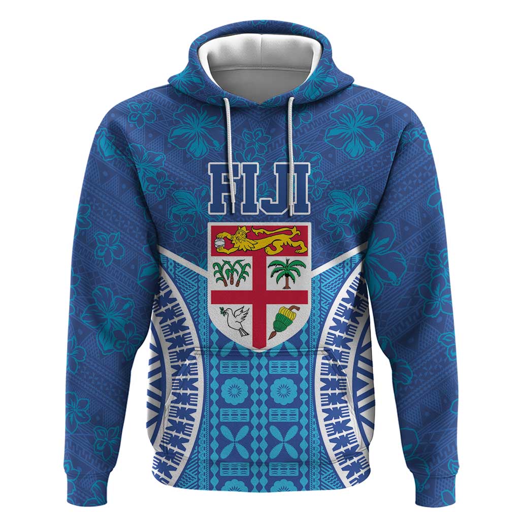 Fiji Day Hoodie Fijian Masi Tribal Hibiscus Tattoo and Tapa Pattern LT03 Pullover Hoodie Blue - Polynesian Pride