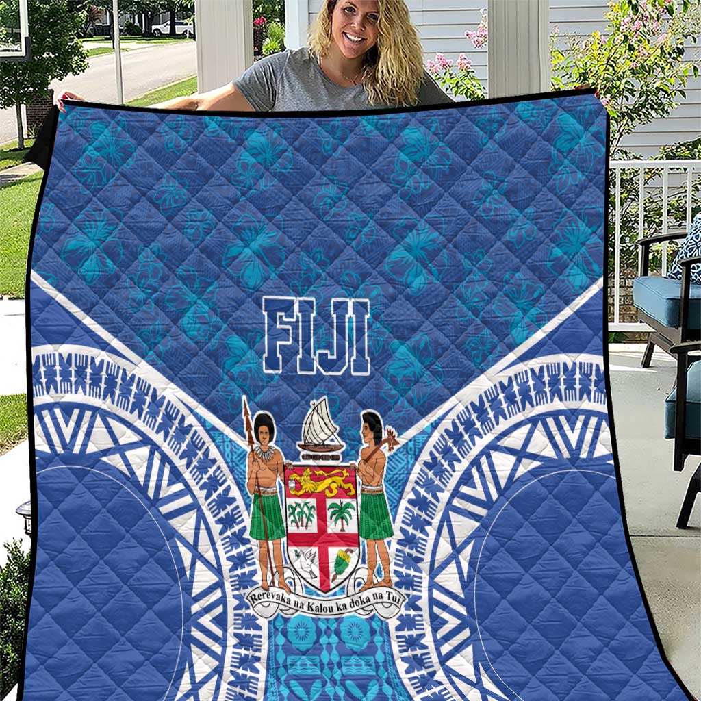Fiji Day Quilt Fijian Masi Tribal Hibiscus Tattoo and Tapa Pattern LT03 Blue - Polynesian Pride
