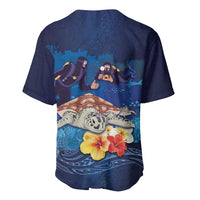 Polynesian Scuba Diving Baseball Jersey Honu with Hibiscus and Plumeria Flower and Tapa Tribal Pattern LT03 - Polynesian Pride