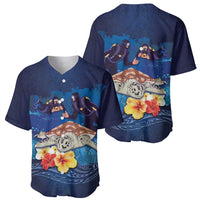 Polynesian Scuba Diving Baseball Jersey Honu with Hibiscus and Plumeria Flower and Tapa Tribal Pattern LT03 - Polynesian Pride