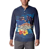 Polynesian Scuba Diving Button Sweatshirt Honu with Hibiscus and Plumeria Flower and Tapa Tribal Pattern LT03 - Polynesian Pride