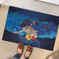Polynesian Scuba Diving Rubber Doormat Honu with Hibiscus and Plumeria Flower and Tapa Tribal Pattern LT03 - Polynesian Pride