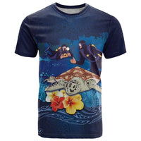 Polynesian Scuba Diving T Shirt Honu with Hibiscus and Plumeria Flower and Tapa Tribal Pattern