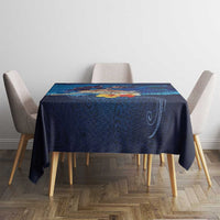Polynesian Scuba Diving Tablecloth Honu with Hibiscus and Plumeria Flower and Tapa Tribal Pattern