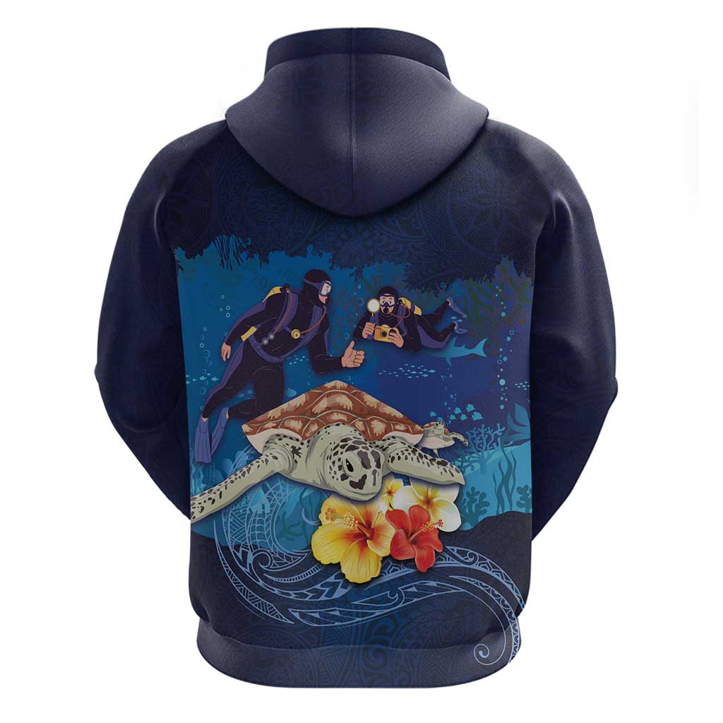 Polynesian Scuba Diving Zip Hoodie Honu with Hibiscus and Plumeria Flower and Tapa Tribal Pattern LT03 - Polynesian Pride