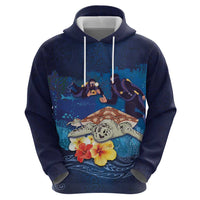 Polynesian Scuba Diving Zip Hoodie Honu with Hibiscus and Plumeria Flower and Tapa Tribal Pattern LT03 - Polynesian Pride