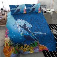 Polynesian Scuba Diving Bedding Set Beauty Corals with Underwater and Polynesian Pattern