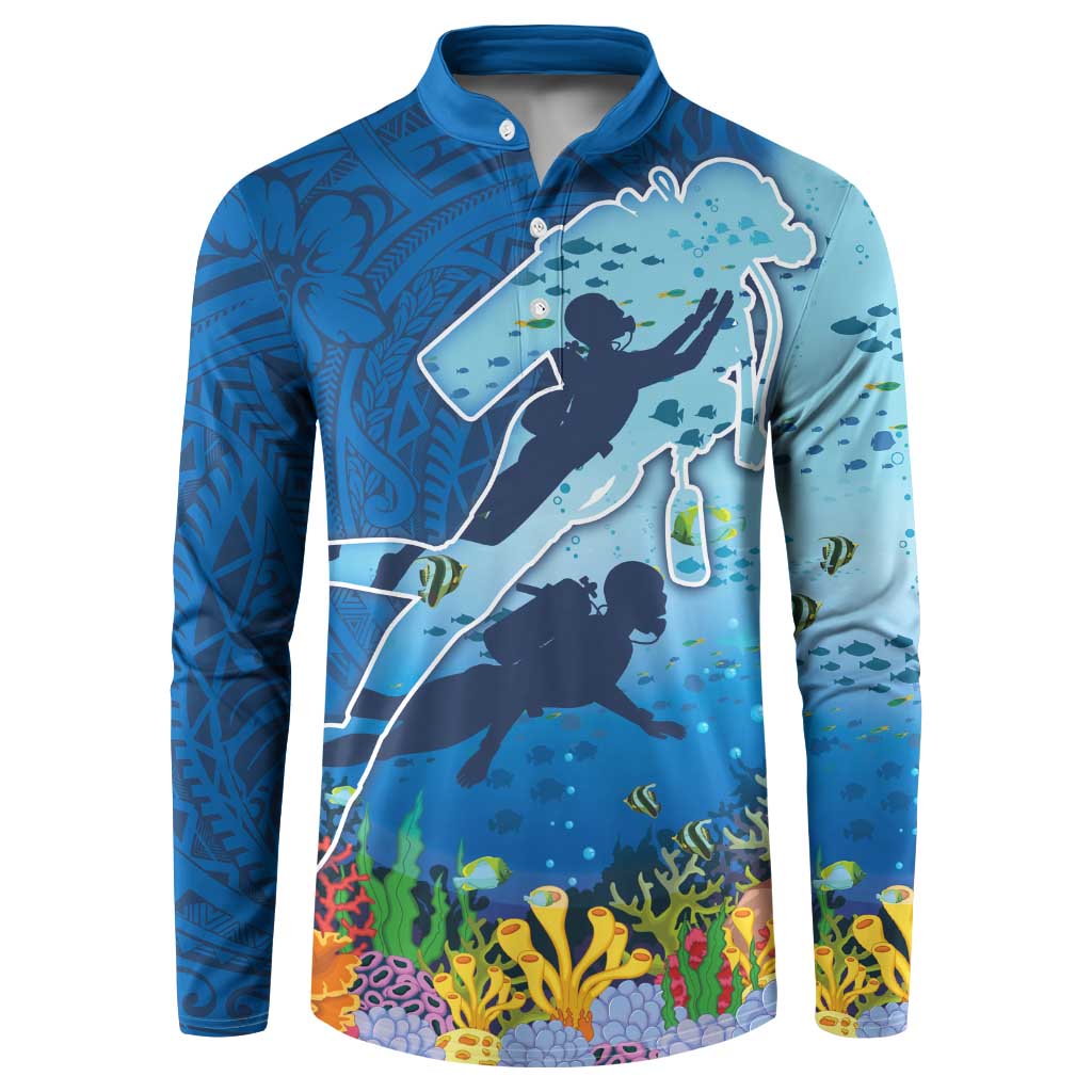 Polynesian Scuba Diving Button Sweatshirt Beauty Corals with Underwater and Polynesian Pattern