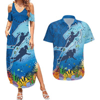 Polynesian Scuba Diving Couples Matching Summer Maxi Dress and Hawaiian Shirt Beauty Corals with Underwater and Polynesian Pattern