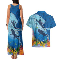 Polynesian Scuba Diving Couples Matching Tank Maxi Dress and Hawaiian Shirt Beauty Corals with Underwater and Polynesian Pattern