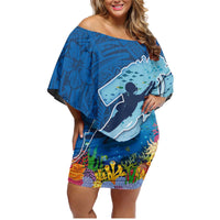 Polynesian Scuba Diving Family Matching Off Shoulder Short Dress and Hawaiian Shirt Beauty Corals with Underwater and Polynesian Pattern