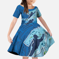 Polynesian Scuba Diving Family Matching Short Sleeve Bodycon Dress and Hawaiian Shirt Beauty Corals with Underwater and Polynesian Pattern LT03 Daughter's Dress Blue - Polynesian Pride
