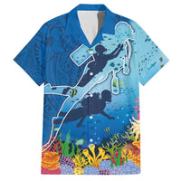 Polynesian Scuba Diving Family Matching Short Sleeve Bodycon Dress and Hawaiian Shirt Beauty Corals with Underwater and Polynesian Pattern LT03 Dad's Shirt - Short Sleeve Blue - Polynesian Pride