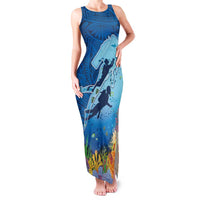 Polynesian Scuba Diving Family Matching Tank Maxi Dress and Hawaiian Shirt Beauty Corals with Underwater and Polynesian Pattern