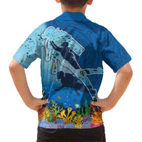 Polynesian Scuba Diving Kid Hawaiian Shirt Beauty Corals with Underwater and Polynesian Pattern