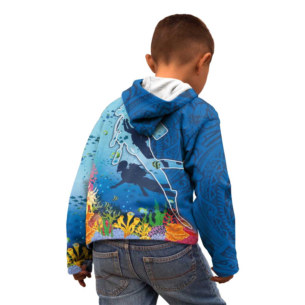 Polynesian Scuba Diving Kid Hoodie Beauty Corals with Underwater and Polynesian Pattern