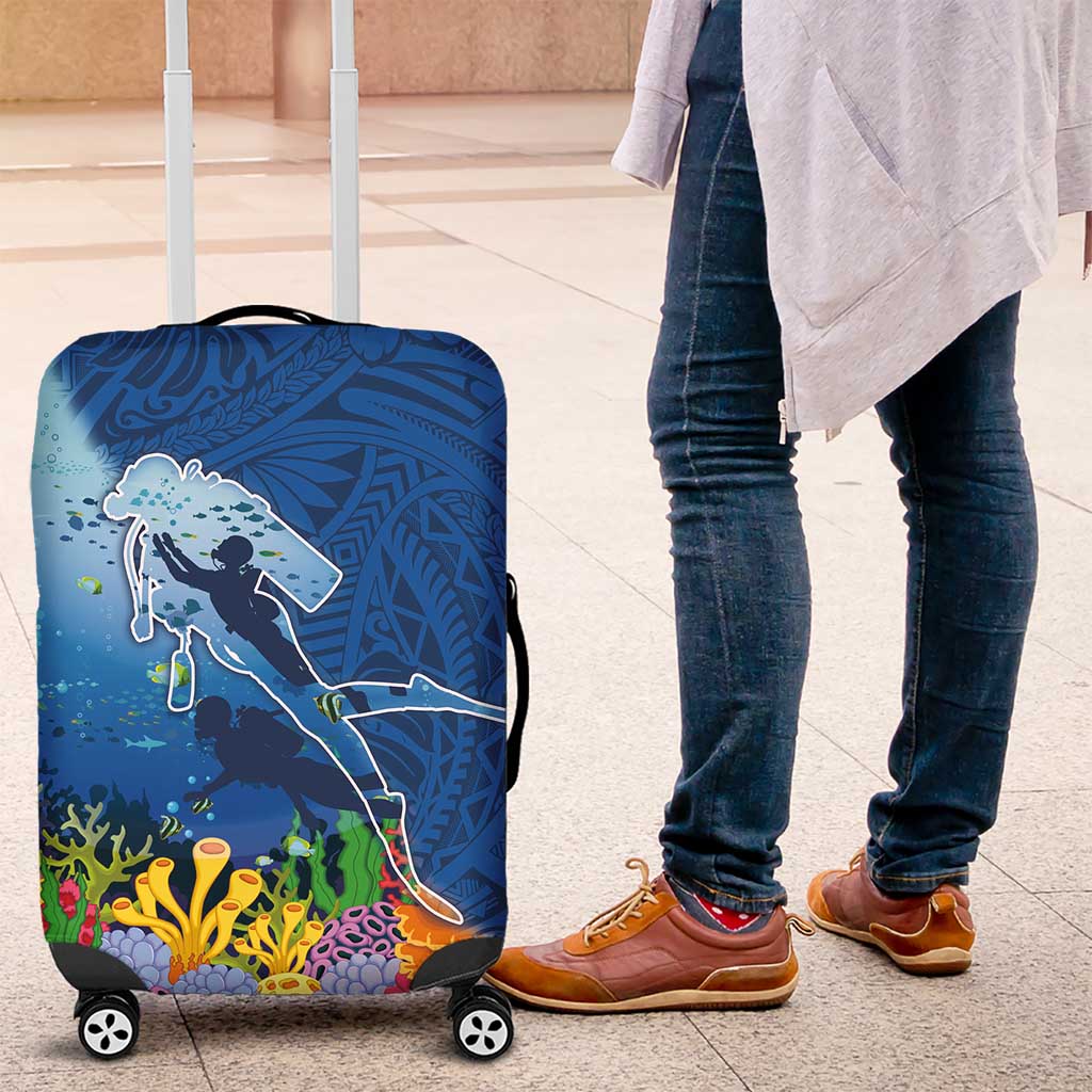 Polynesian Scuba Diving Luggage Cover Beauty Corals with Underwater and Polynesian Pattern LT03 Blue - Polynesian Pride
