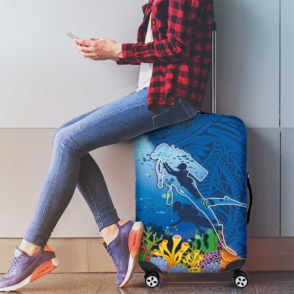 Polynesian Scuba Diving Luggage Cover Beauty Corals with Underwater and Polynesian Pattern LT03 - Polynesian Pride