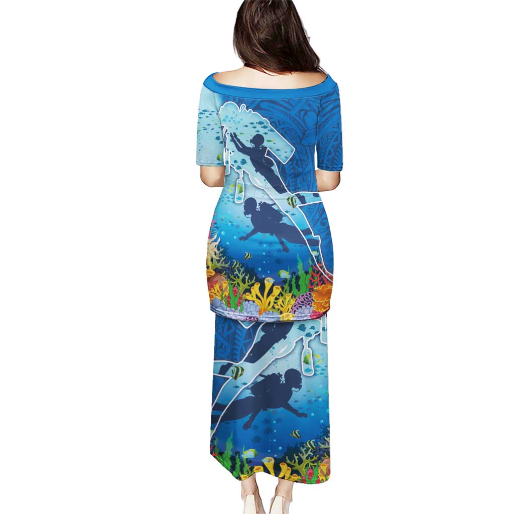 Polynesian Scuba Diving Puletasi Beauty Corals with Underwater and Polynesian Pattern