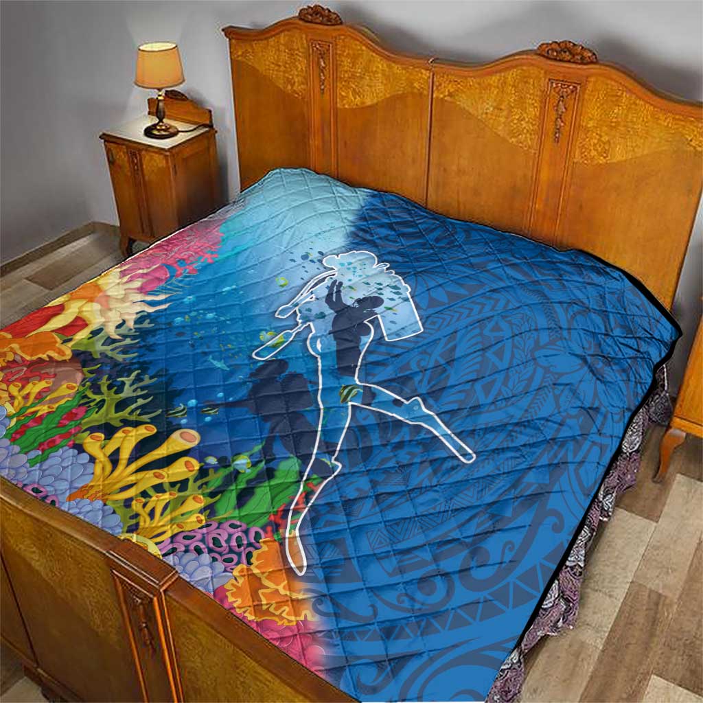 Polynesian Scuba Diving Quilt Beauty Corals with Underwater and Polynesian Pattern