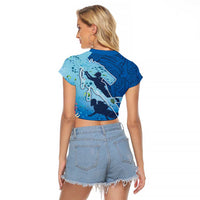 Polynesian Scuba Diving Raglan Cropped T Shirt Beauty Corals with Underwater and Polynesian Pattern