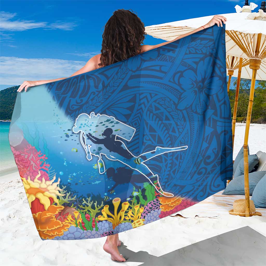 Polynesian Scuba Diving Sarong Beauty Corals with Underwater and Polynesian Pattern LT03 One Size 44 x 66 inches Blue - Polynesian Pride
