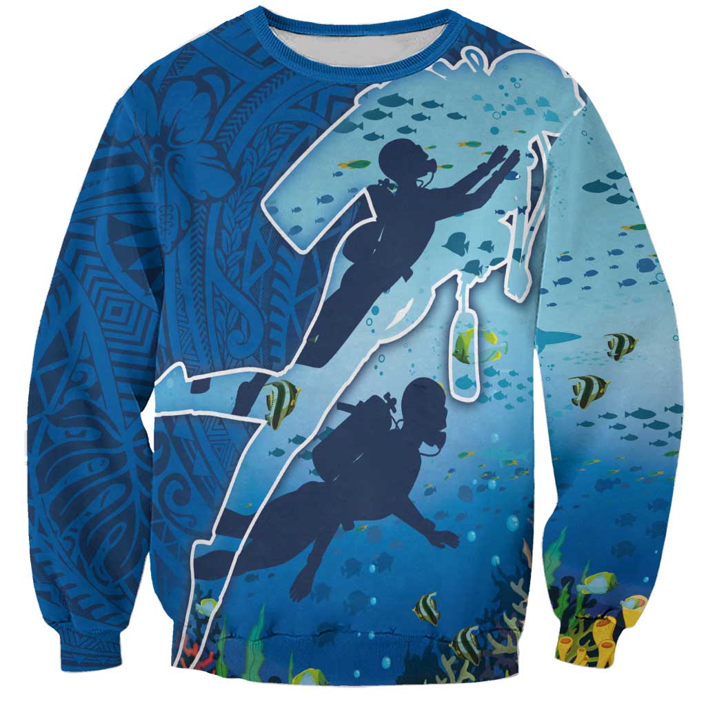 Polynesian Scuba Diving Sweatshirt Beauty Corals with Underwater and Polynesian Pattern