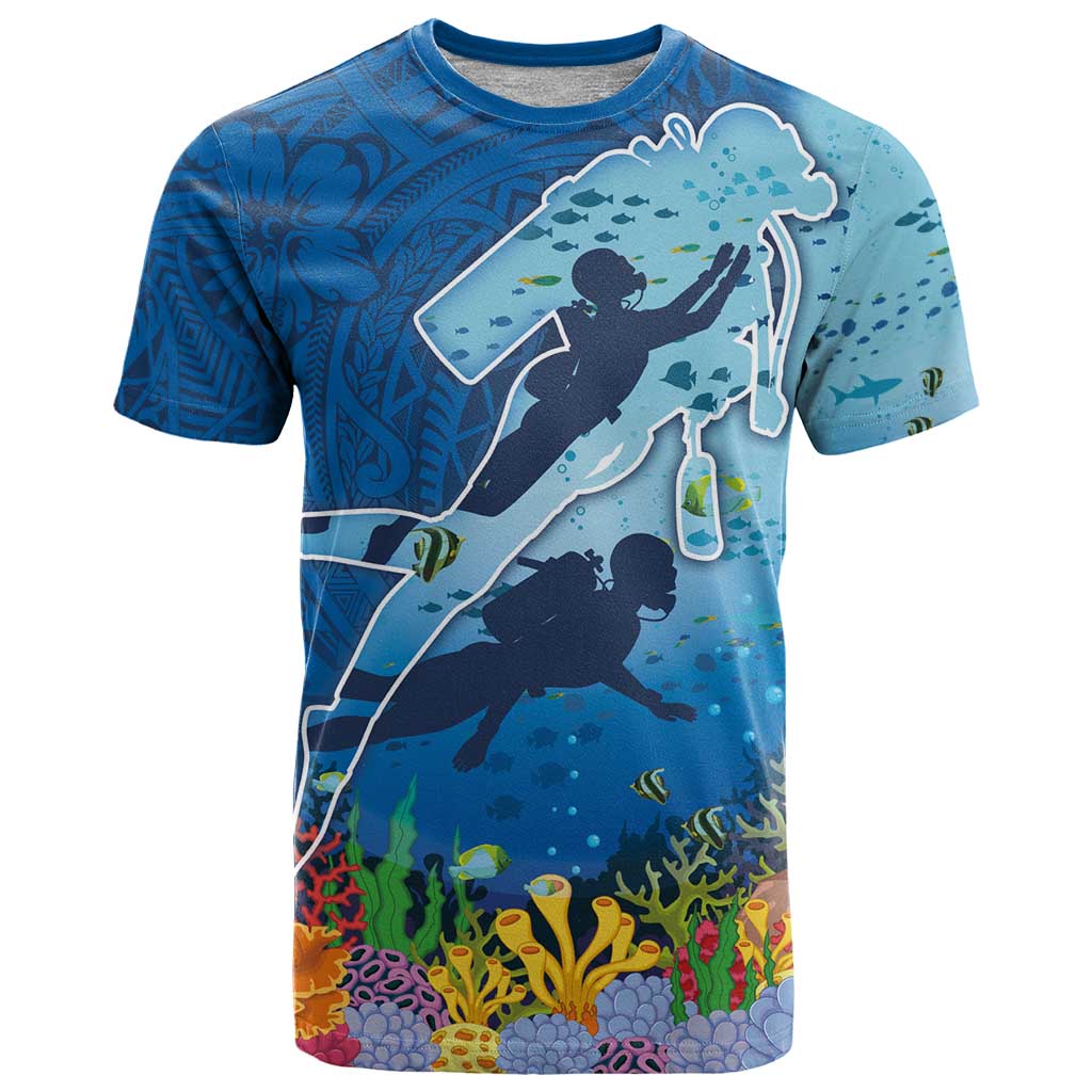 Polynesian Scuba Diving T Shirt Beauty Corals with Underwater and Polynesian Pattern