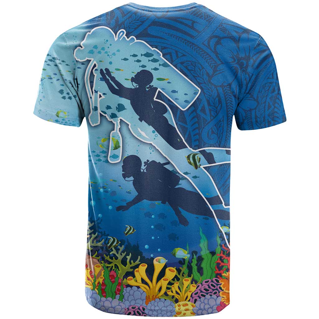 Polynesian Scuba Diving T Shirt Beauty Corals with Underwater and Polynesian Pattern