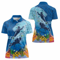 Polynesian Scuba Diving Women Polo Shirt Beauty Corals with Underwater and Polynesian Pattern