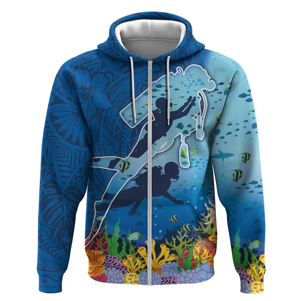 Polynesian Scuba Diving Zip Hoodie Beauty Corals with Underwater and Polynesian Pattern LT03 Zip Hoodie Blue - Polynesian Pride
