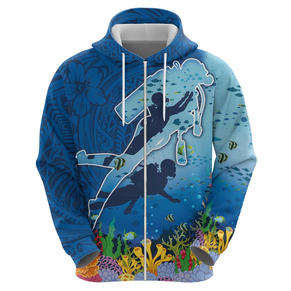 Polynesian Scuba Diving Zip Hoodie Beauty Corals with Underwater and Polynesian Pattern LT03 - Polynesian Pride