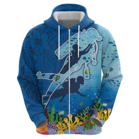 Polynesian Scuba Diving Zip Hoodie Beauty Corals with Underwater and Polynesian Pattern LT03 - Polynesian Pride