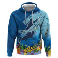 Polynesian Scuba Diving Zip Hoodie Beauty Corals with Underwater and Polynesian Pattern LT03 Pullover Hoodie Blue - Polynesian Pride