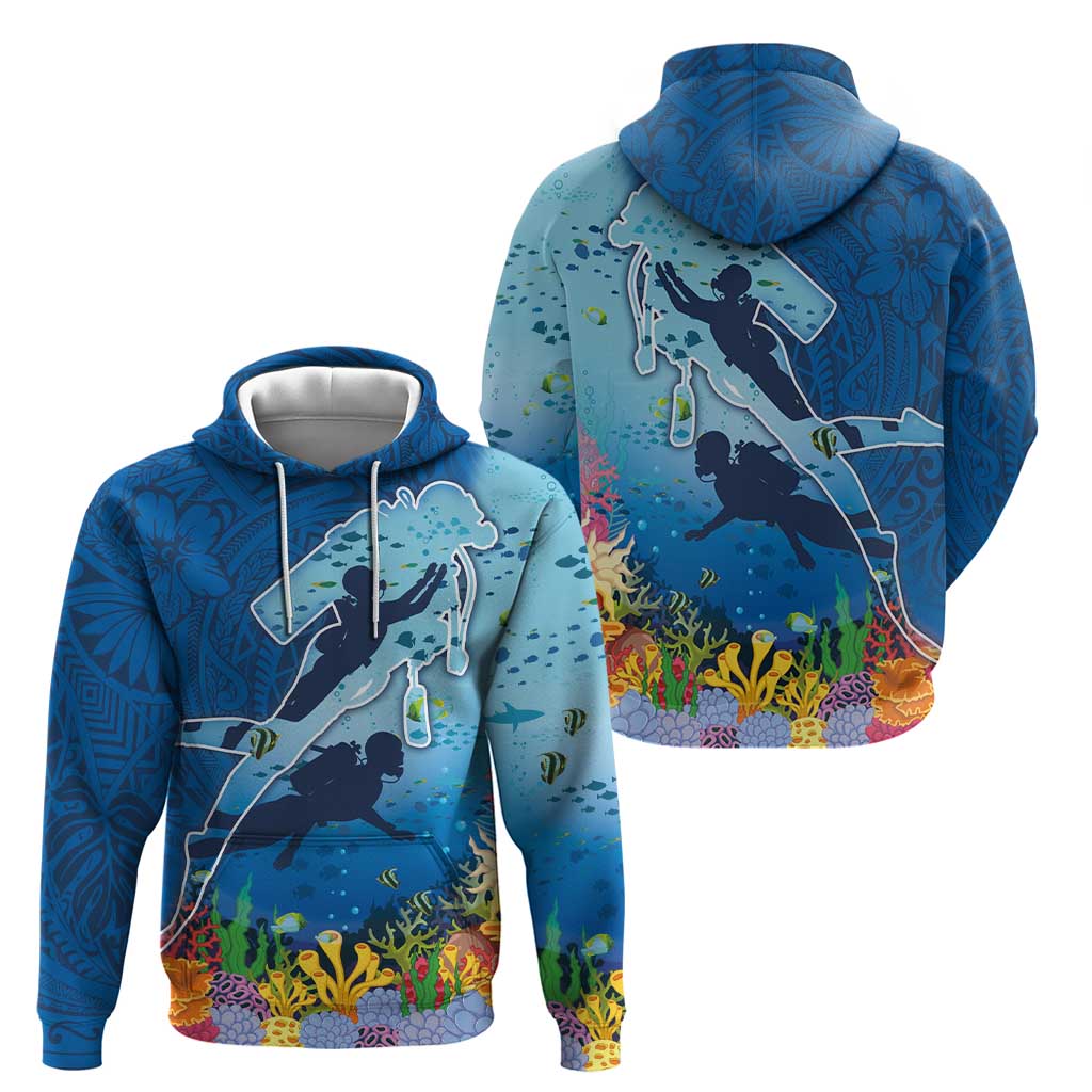 Polynesian Scuba Diving Zip Hoodie Beauty Corals with Underwater and Polynesian Pattern LT03 - Polynesian Pride