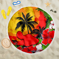 Hawaii Maui Island Beach Blanket Maui Map With Tropical Forest Sunset Vibe LT03 One Size 150cm Black - Wonder Print Shop