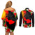 Hawaii Maui Island Couples Matching Off Shoulder Short Dress and Long Sleeve Button Shirts Maui Map With Tropical Forest Sunset Vibe LT03 - Polynesian Pride