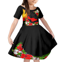 Hawaii Maui Island Family Matching Long Sleeve Bodycon Dress and Hawaiian Shirt Maui Map With Tropical Forest Sunset Vibe LT03 Daughter's Dress Black - Polynesian Pride