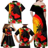 Hawaii Maui Island Family Matching Off Shoulder Maxi Dress and Hawaiian Shirt Maui Map With Tropical Forest Sunset Vibe LT03 - Polynesian Pride