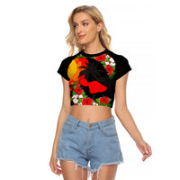 Hawaii Maui Island Raglan Cropped T Shirt Maui Map With Tropical Forest Sunset Vibe LT03 Female Black - Polynesian Pride