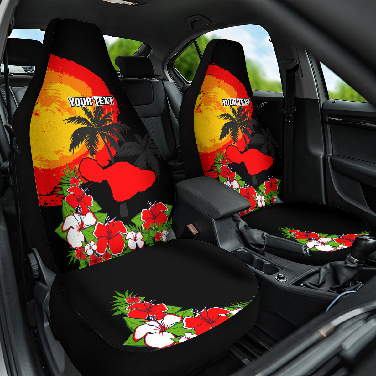 Custom Hawaii Maui Island Car Seat Cover Maui Map With Tropical Forest Sunset Vibe LT03 One Size Black - Polynesian Pride