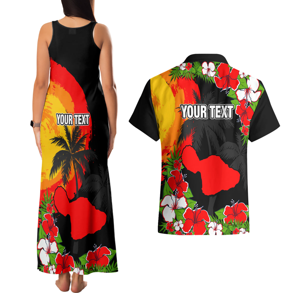 Custom Hawaii Maui Island Couples Matching Tank Maxi Dress and Hawaiian Shirt Maui Map With Tropical Forest Sunset Vibe LT03 - Polynesian Pride