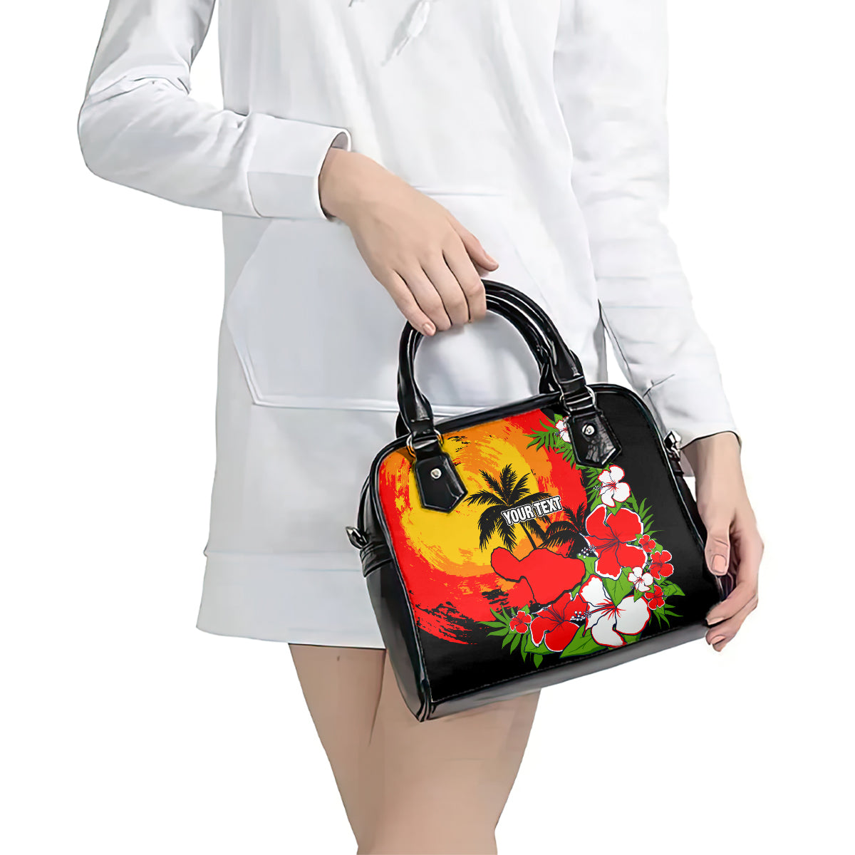 Custom Hawaii Maui Island Shoulder Handbag Maui Map With Tropical Forest Sunset Vibe LT03 - Polynesian Pride