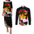 Hawaii Maui Island Couples Matching Puletasi Dress and Long Sleeve Button Shirts Maui Map With Tropical Forest Vintage Style LT03 Black - Polynesian Pride