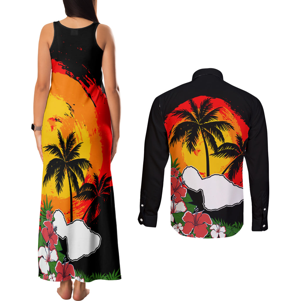 Hawaii Maui Island Couples Matching Tank Maxi Dress and Long Sleeve Button Shirts Maui Map With Tropical Forest Vintage Style LT03 - Polynesian Pride
