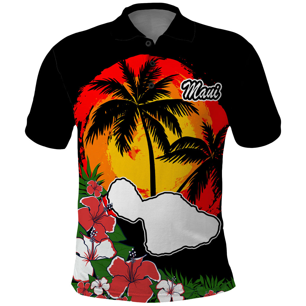 Hawaii Maui Island Polo Shirt Maui Map With Tropical Forest Vintage Style LT03 Black - Polynesian Pride